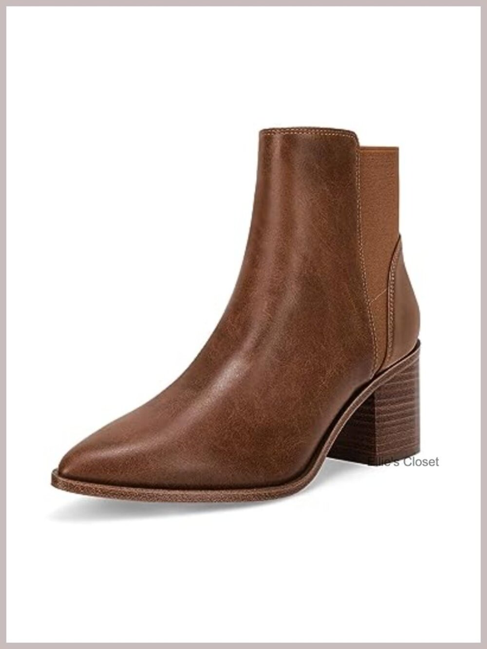 Pointed Toe Chunky Block Heel Slip On Ankle Booties Faux Leather